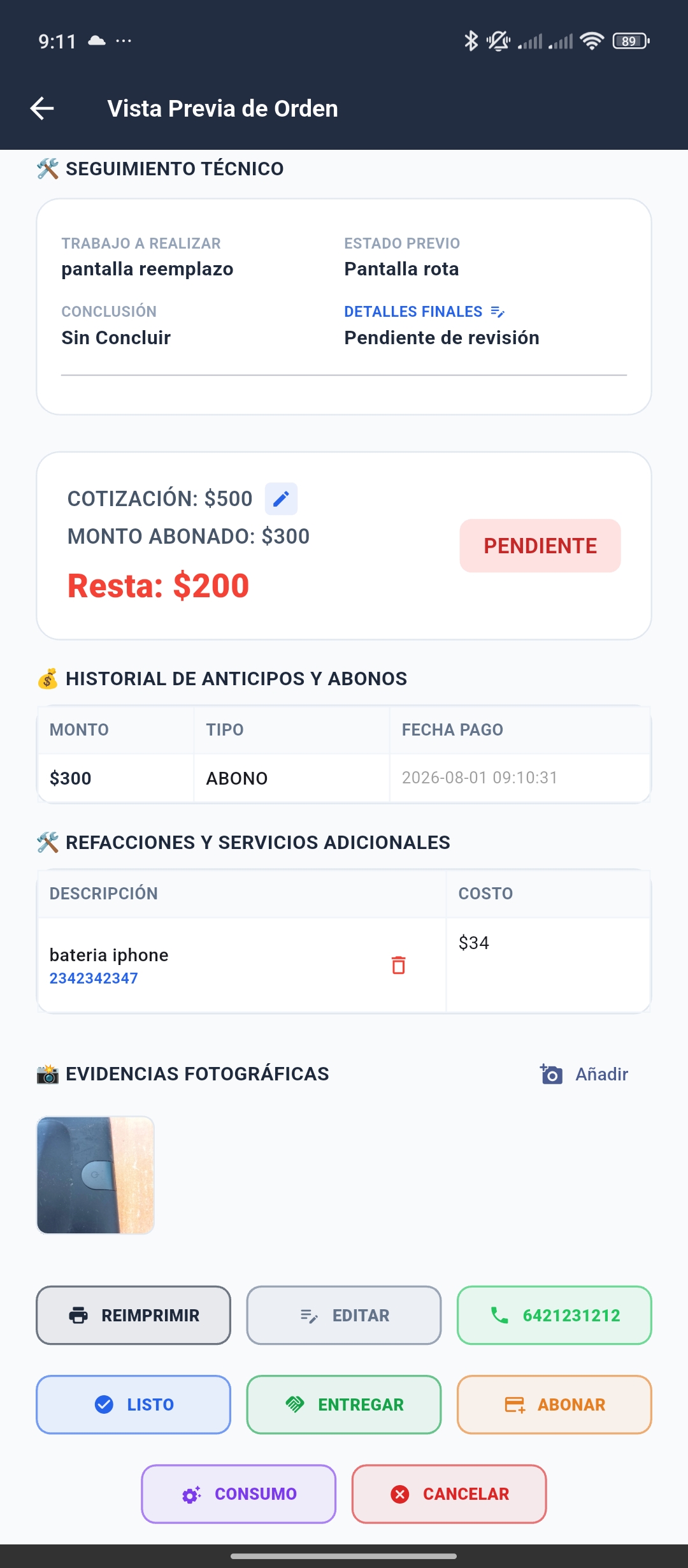 Detalle de Orden