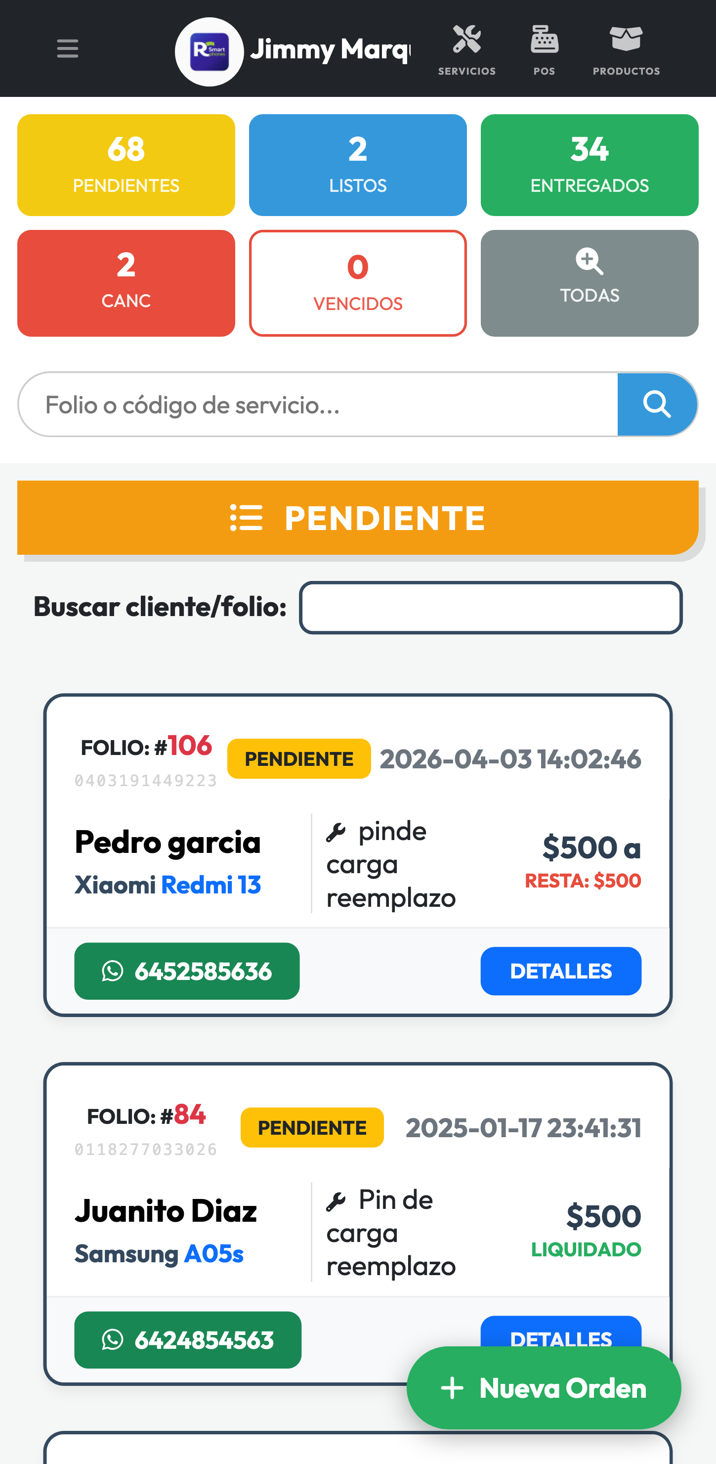 Listado de Órdenes